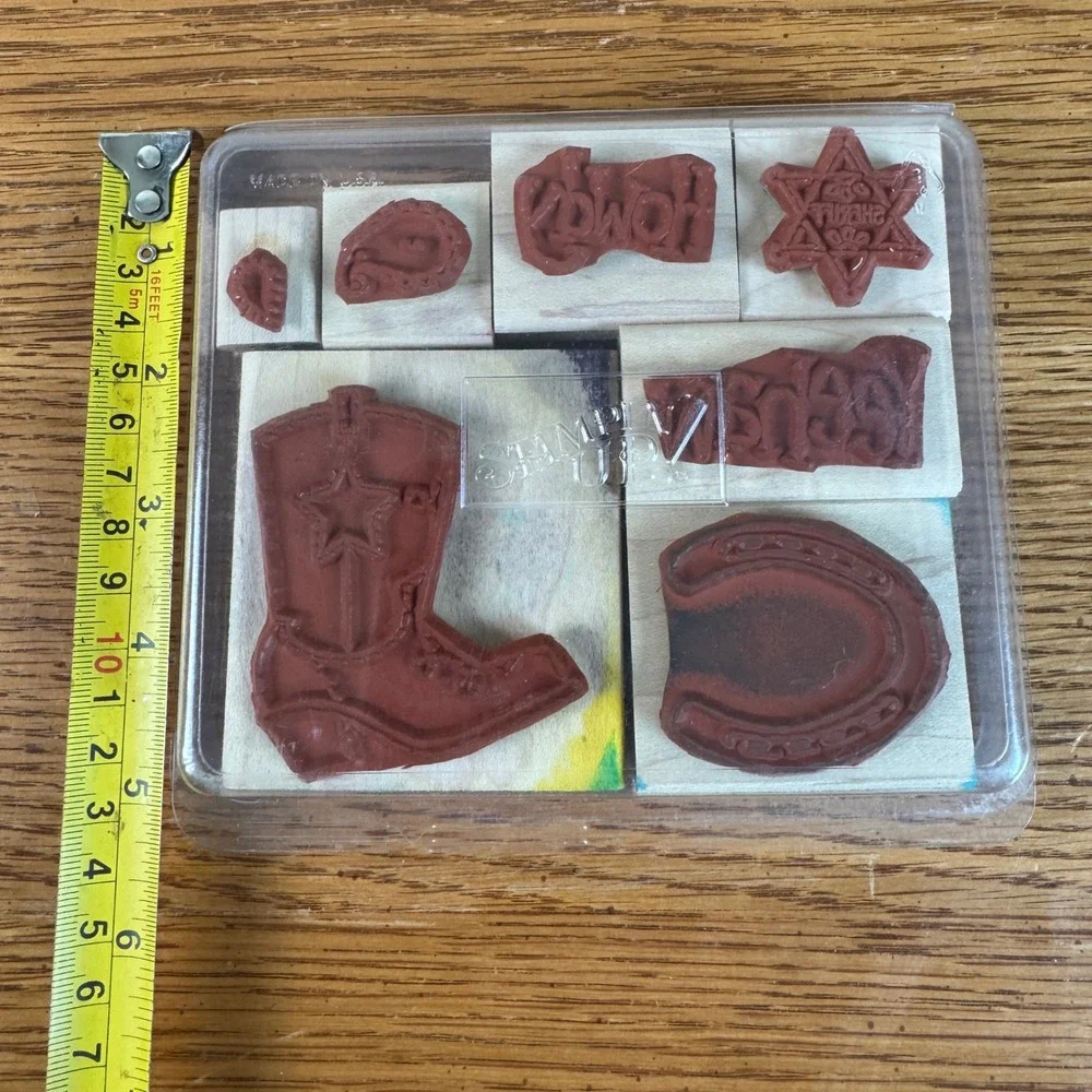 Stampin Up Yeehaw Rubber Stamp Set of 7 Wood Block Western Cowboy 2003 Vintage